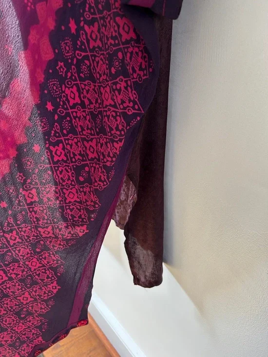 Tienda Ho Kimono Magenta/Burgundy India Print Boho Festival Open Front Duster - Picture 7 of 16